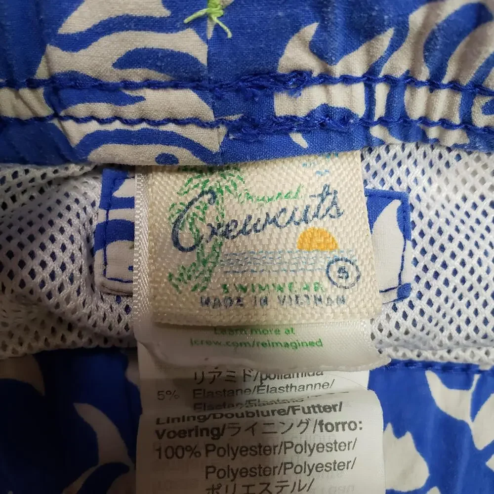 J.Crew Swim Shorts Boys Small Blue Fish Print Mesh Lined Elastic Waist Trunks